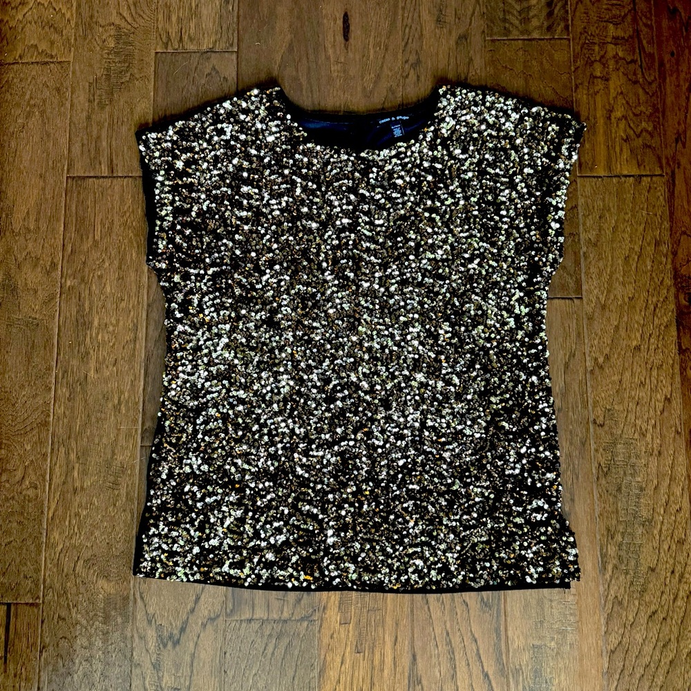 Sequin Embellished Black and Gold Cable & Gaige Top